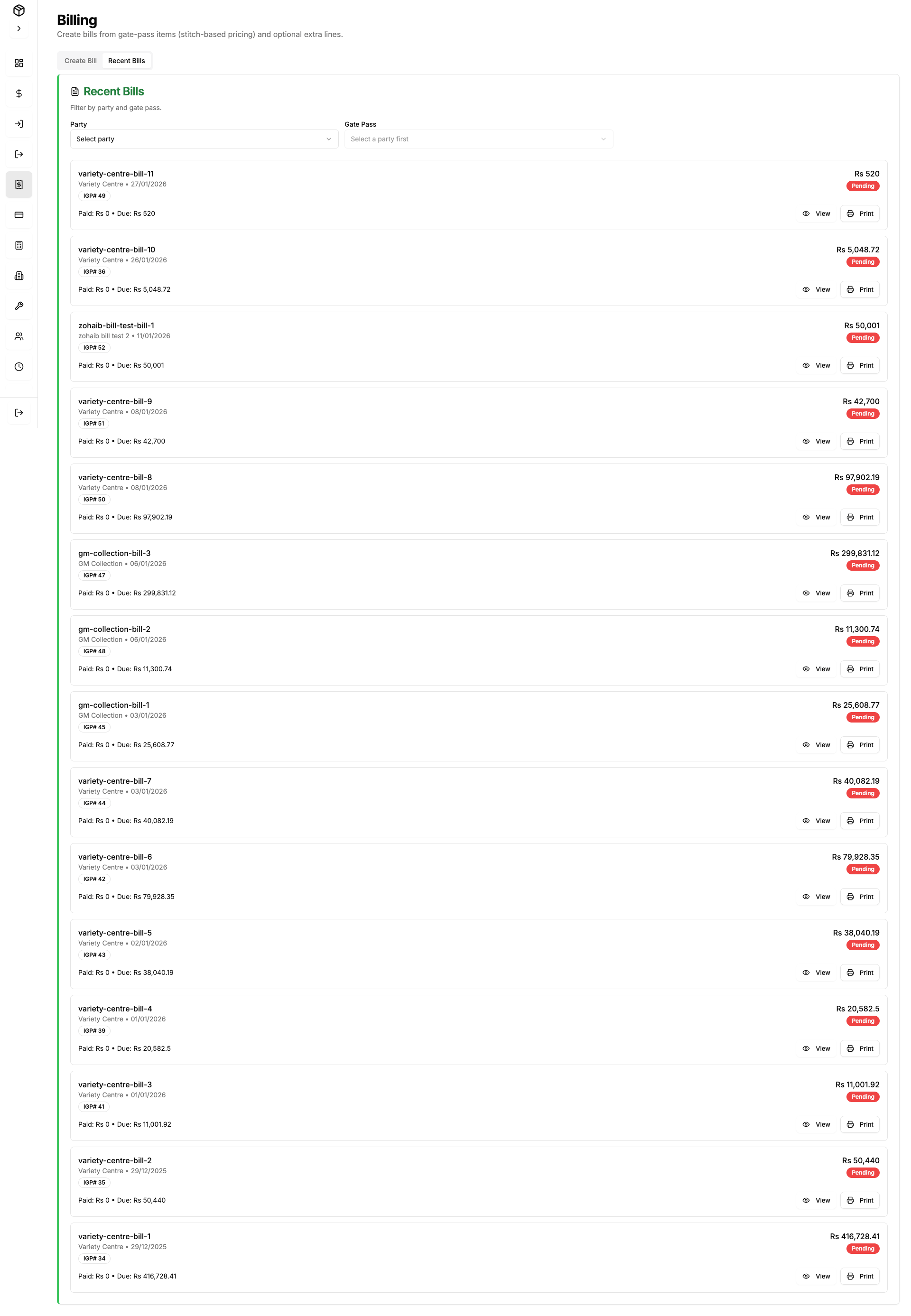 Billing History