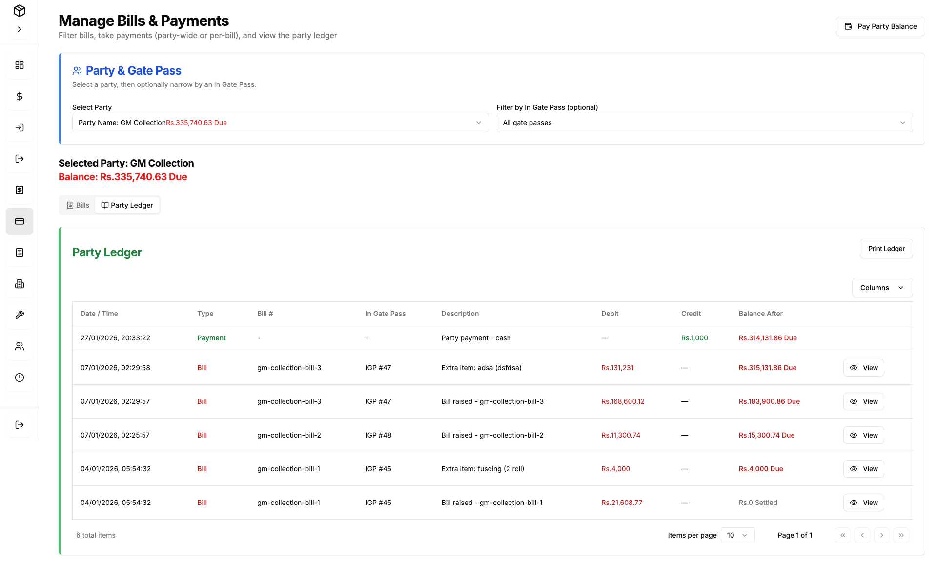 Manage Bills